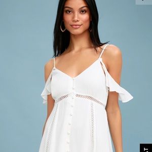 Off the shoulder white button up dress